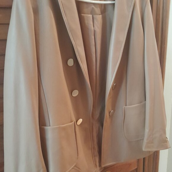 Anne Klein Women's Open Front Double-Breasted Faux Leather Jacket - Picture 2 of 6